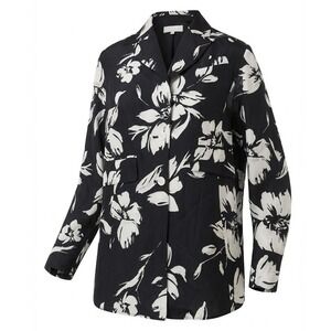 Vintage Neiman Marcus Exclusive 100 Silk Floral Blazer Black White Womens 10